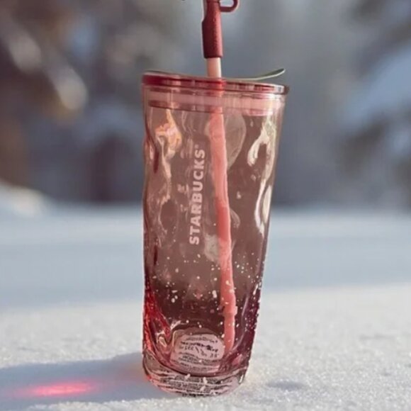Starbucks Pink Snow Globe Glass Holiday Bow Straw Tumbler 18 oz- NEW  2025 - Picture 2 of 6